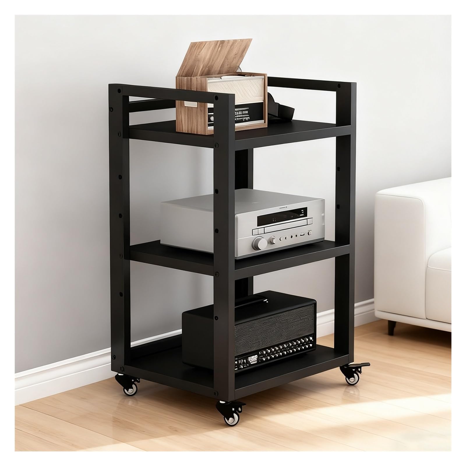 Soporte HiFi de 3 niveles para equipos de audio y cine en casa en acabado negro