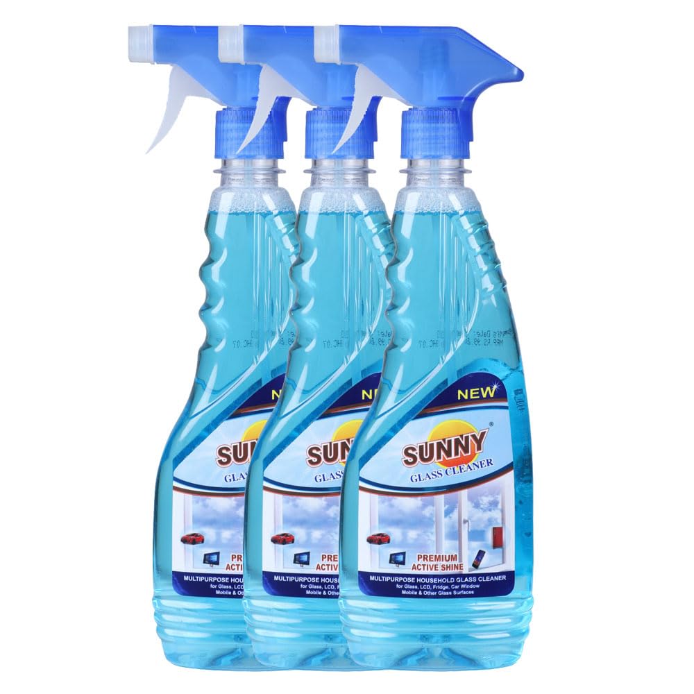 Origina Sunny Active Shine Premium 500 ml (Pack of 3) Glass and Surface Cleaner Liquid Spray |India's #1 Glass Cleaner | Glass Cleaner for Car, Kitchen and Home Surfaces | Multi Surface Cleaner