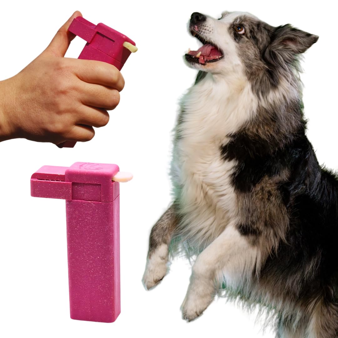 Train'N'Treat Handheld Dog Treat Dispenser, Offers a Treat (Max. diameter 3/4"") in a Clean and Safe Way, Easy 1 Hand Operation, Slices Small Hot Dogs, Cheese etc. into Treats (Pink)
