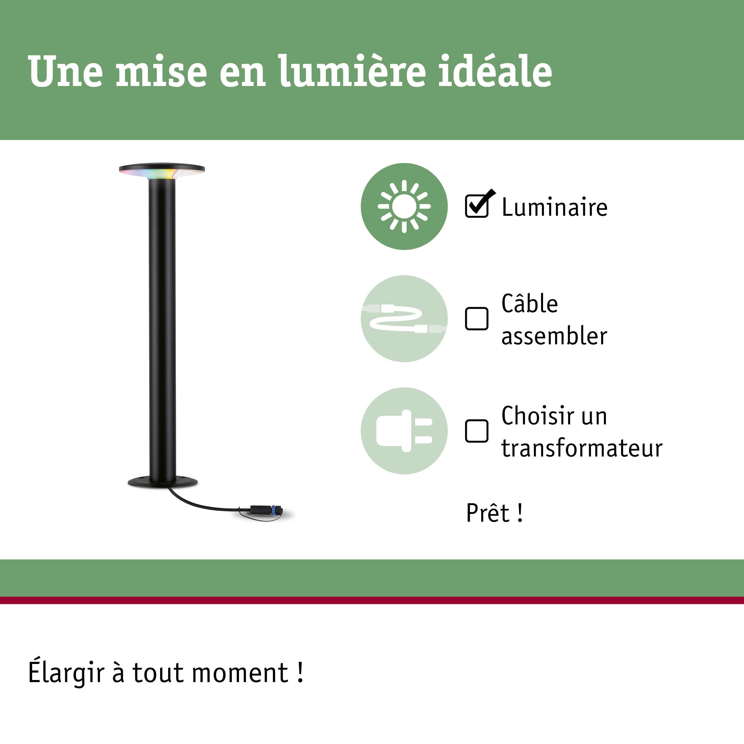 Paulmann 94750 Plug & Shine Borne lumineuse LED Plate IP44 5W 200lm gradable 600 mm Anthracite métal/plastique RGBW+ 3000-6500K résistant eau de mer