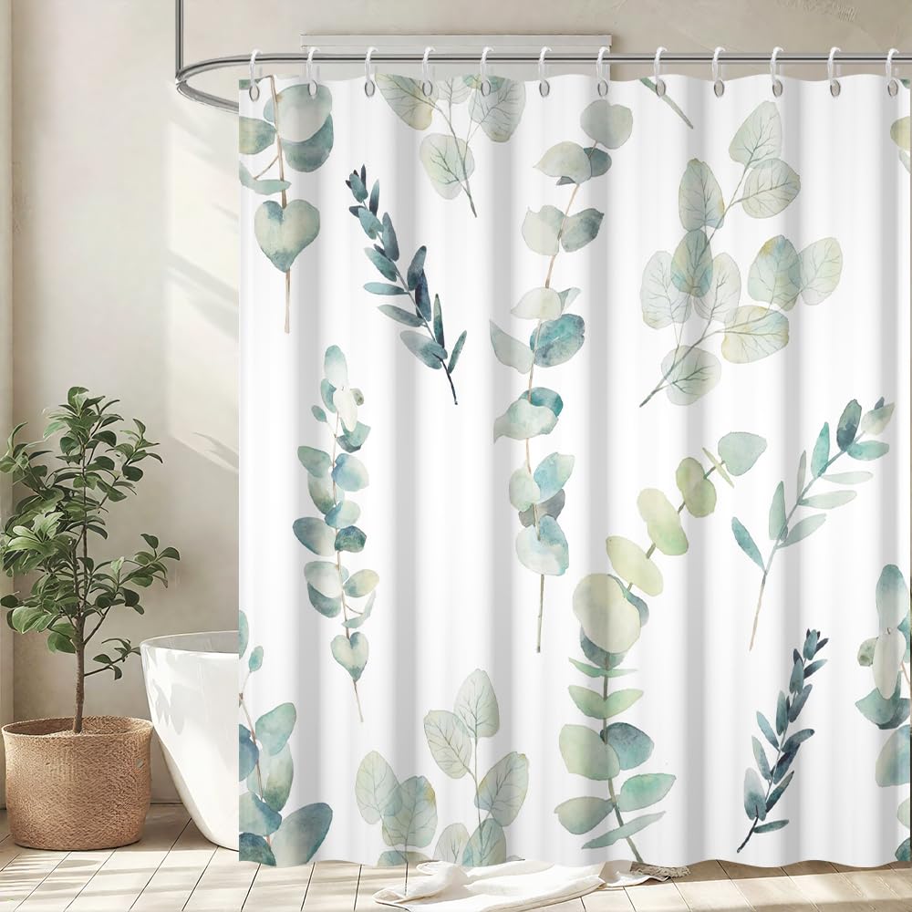Cortina de Ducha de Hoja Eucalipto, Cortinas de Ducha Verde Oro Abstracto Planta Cortinas de Baño Antimoho Impermeable Lavable Tejido de Poliéster Cortina Ducha con 12 Ganchos 120x200cm — view 27