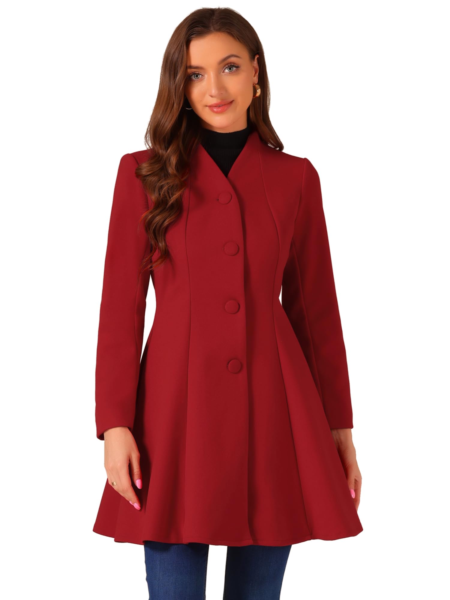 Women's Single Breasted Coat A Line Mid-Long Peacoats Outerwear Winter Coats
