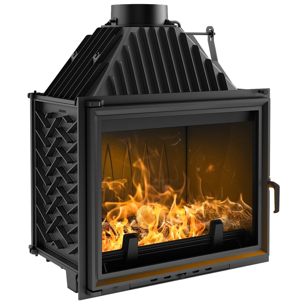 KRATKI Inserto per camino in ghisa a legna AMELIA 21 kW Ø200 frontale A 2 | Ghisa nero, efficienza 80%, classe A. Ecodesign.; combustione efficiente; basse emissioni; calore uniforme; alta potenza