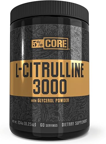 5% Nutrition Core L-Citrulina 3000 con glicerol | Suplemento de refuerzo de óxido nítrico y bomba muscular | Aditivo previo al entrenamiento | Sin