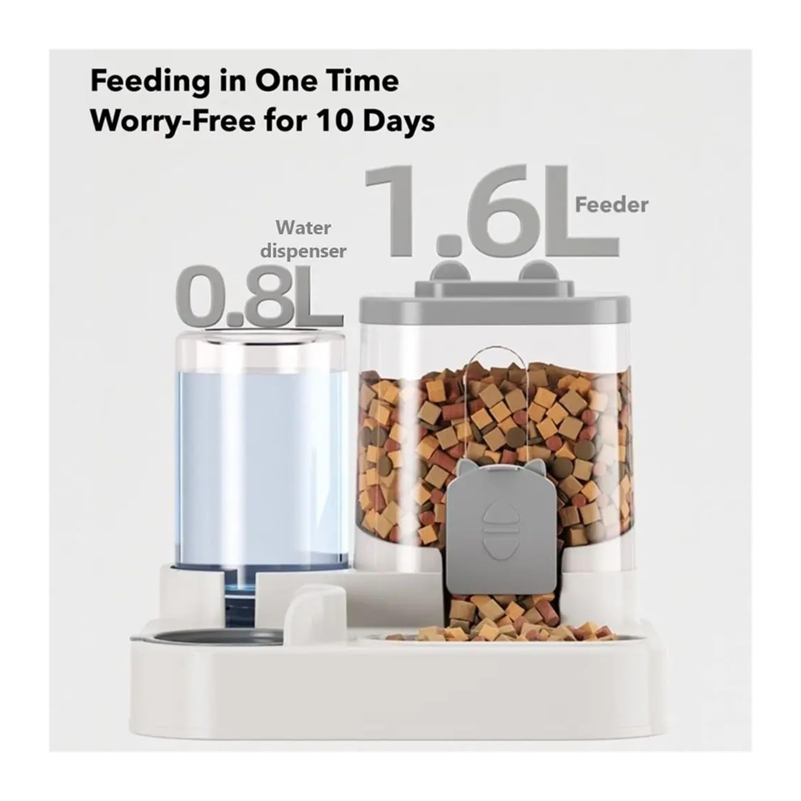 Karmnik dla zwierząt, Cute 2 in 1 Cat Food Water and Integrated Fully Automatic Feeder Washable Dispenser(Grey)