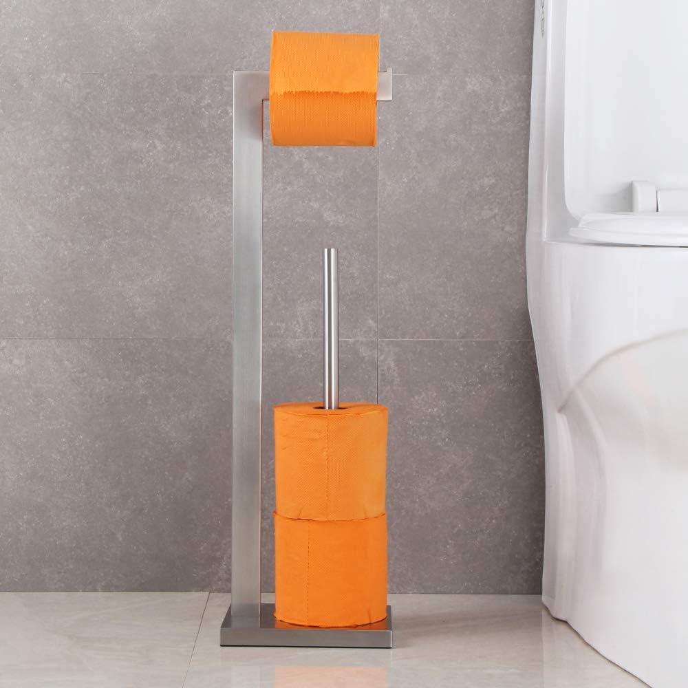 GERZWY Toilettenpapierhalter, freistehend, mit Reserve, SUS 304 Edelstahl, Toilettenpapierhalter, Bodenständer, Aufbewahrung, gebürstete Oberfläche, DZY004-LS