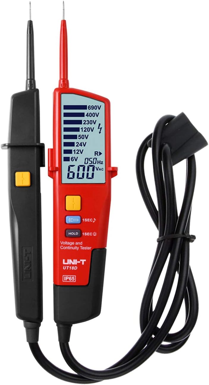UNI-T UT18D Probador de Voltaje y Continuidad - Impermeable Voltage Detector AC DC Tester Rango Automático con Linterna