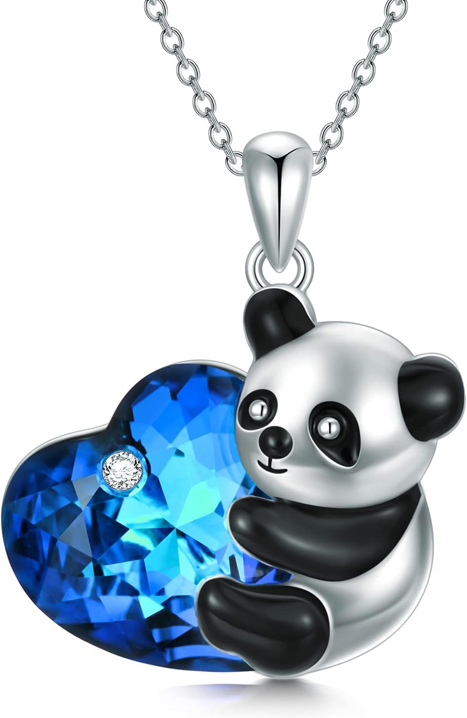 AOBOCOSterling Silver Cat/Panda/Fox Animal Pendant Necklace with Heart Crystal from Austira, Birthday Christmas Jewelry Gifts for Women Girls, Crystal, crystal,