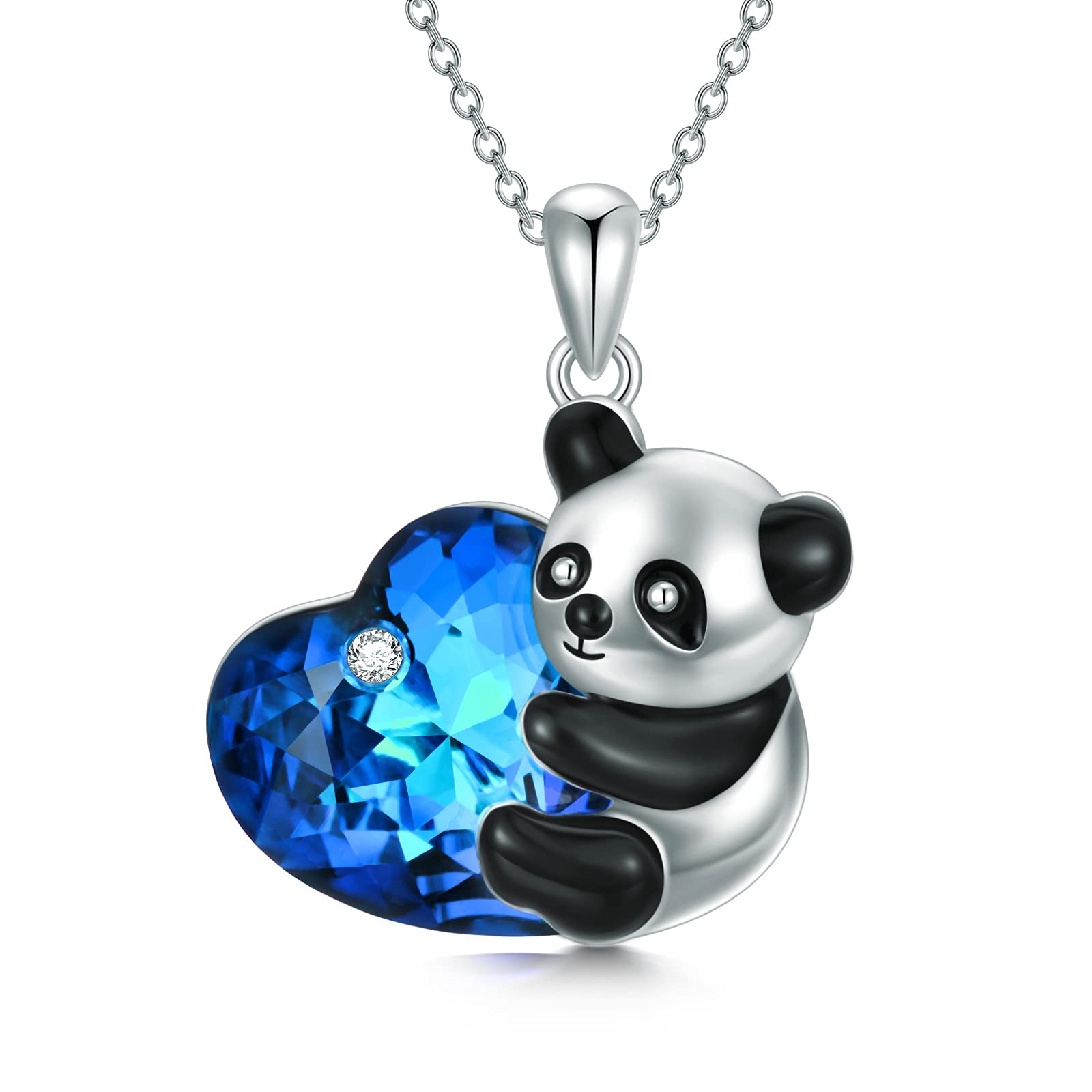 AOBOCOSterling Silver Cat/Panda/Fox Animal Pendant Necklace with Heart Crystal from Austira, Birthday Christmas Jewelry Gifts for Women Girls, Crystal, crystal,
