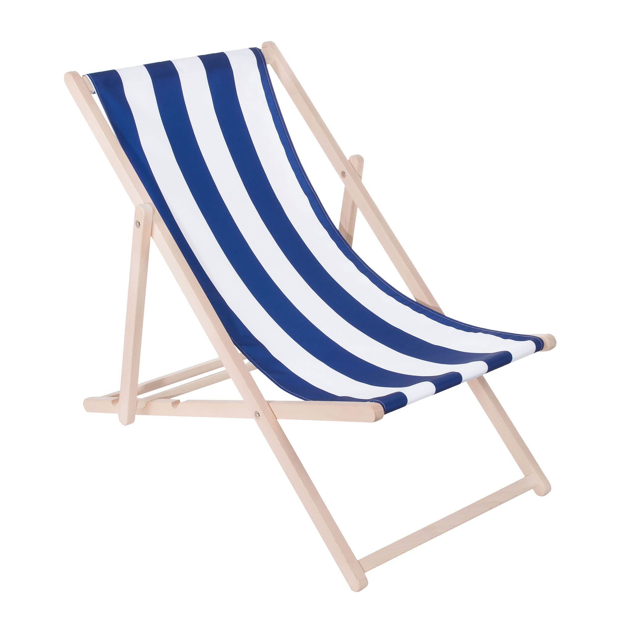 Muntel Klappstuhl Liegestuhl klappbar aus Massivholz, Sonnenliege für Garten, Balkon & Terrasse, Gartenstühle, Gartenliege wetterfest, Strandliege klappbar leicht, Strandstuhl, (Blau/Weiß)