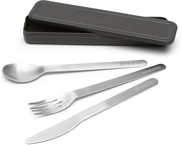 Brabantia - Make & Take Set di 3 Posate con Custodia - Coltello, Cucchiaio & Forchetta - Design Igienico & Compatto - Acciaio Inox - Adatto per Lavastoviglie - Set di Posate da Viaggio - Dark Grey - 2