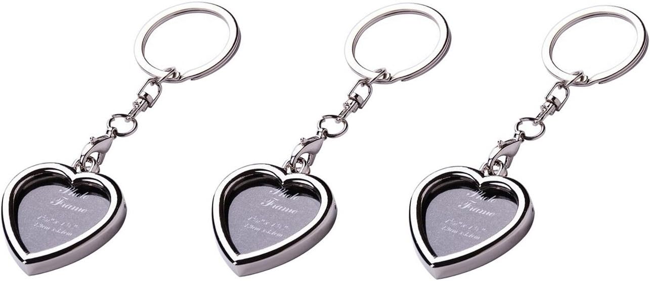LONGXI [3-Pack] Mini Photo Frame Fashion Metal Key Chain Ring Couple Gift (Heart-Shaped)