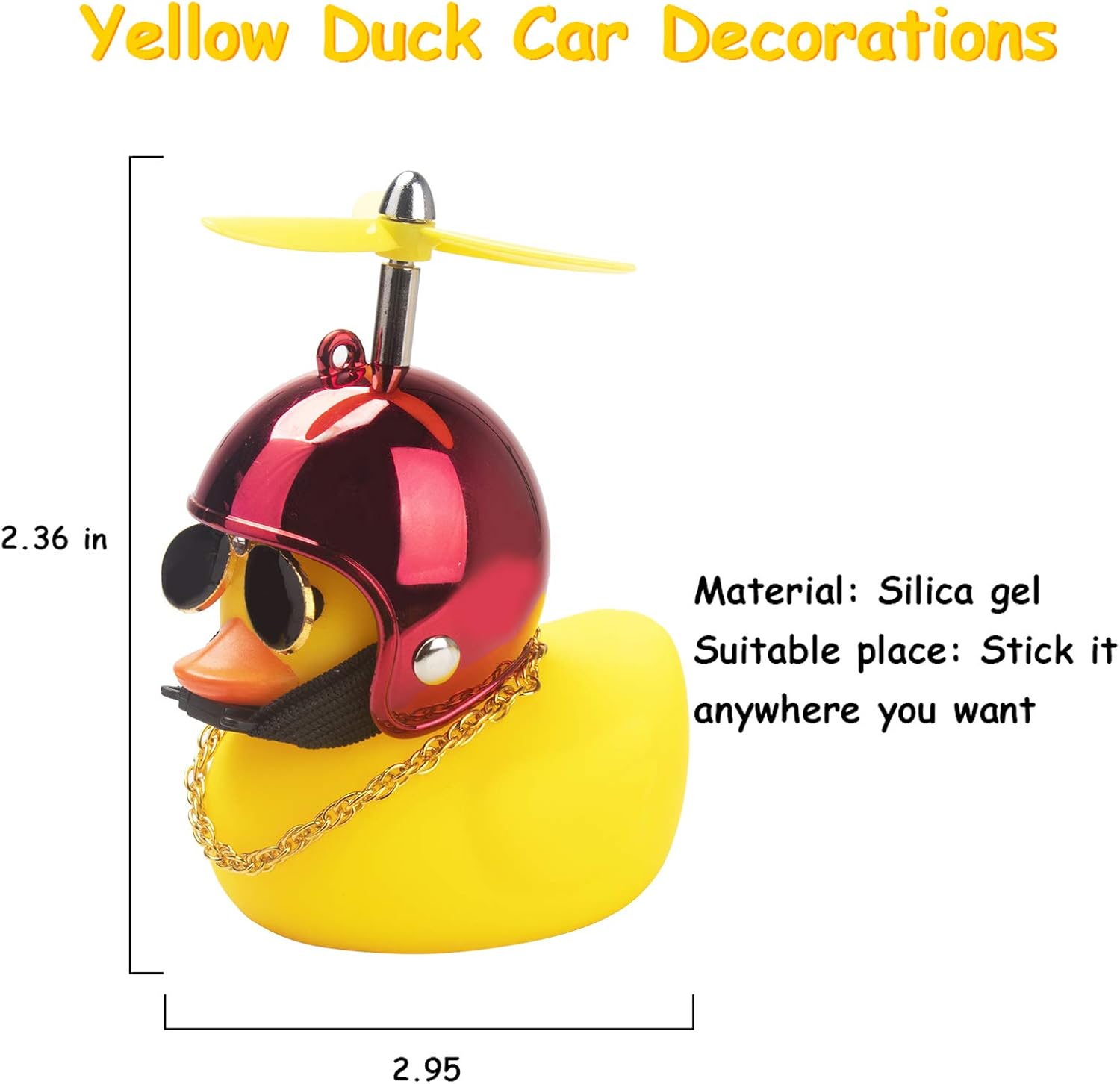 Wonuu Rubber Duck Car Ornaments - Yellow Duck Car Dashboard Decorations with Cool Glasses and Propeller Helmet (Brilliant Red-Yellow)