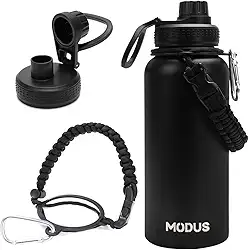 Garrafa Térmica De Água Isolada 1000ml Quente & Frio De Aço Inox Com Alça (Preto)