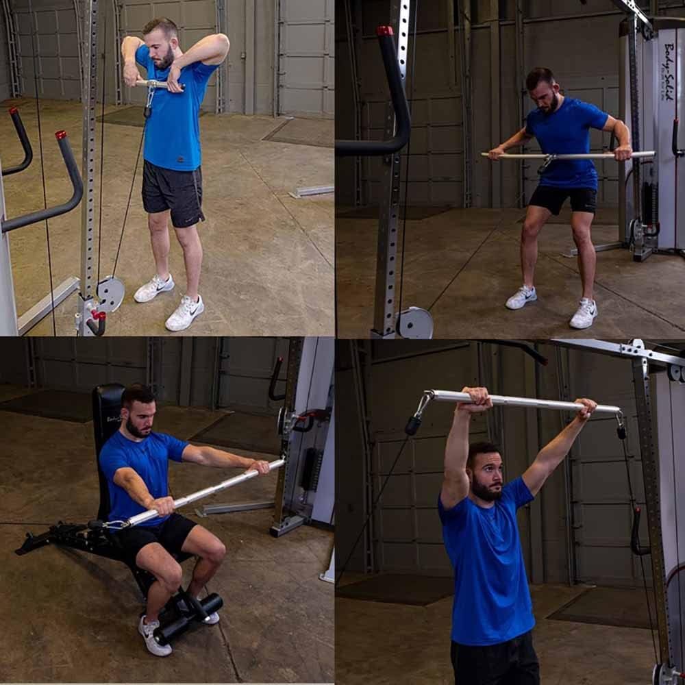 Trainingsgeräte für den Heimgebrauch, 47-Zoll-Ez-Curl-Stange mit Metallgriff, Latzugstange mit Doppelhaken für Doppelrollen-Kabelmaschinen, Funktionstrainer-Mehrzweckbefestigung