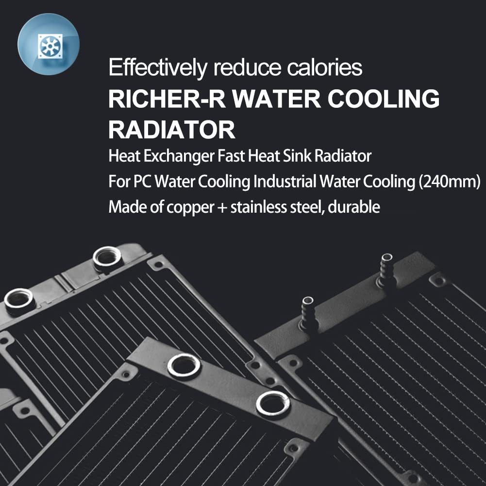 Richer-R 120mm/240mm/360mm Radiator, Kupfer G1 / 4 Gewinde PC Wasserkühlung Heizkörper,Wärmetauscher Schnelle Kühlkörper Radiator für PC Wasserkühlung industrielle Wasserkühlung usw.(240mm)
