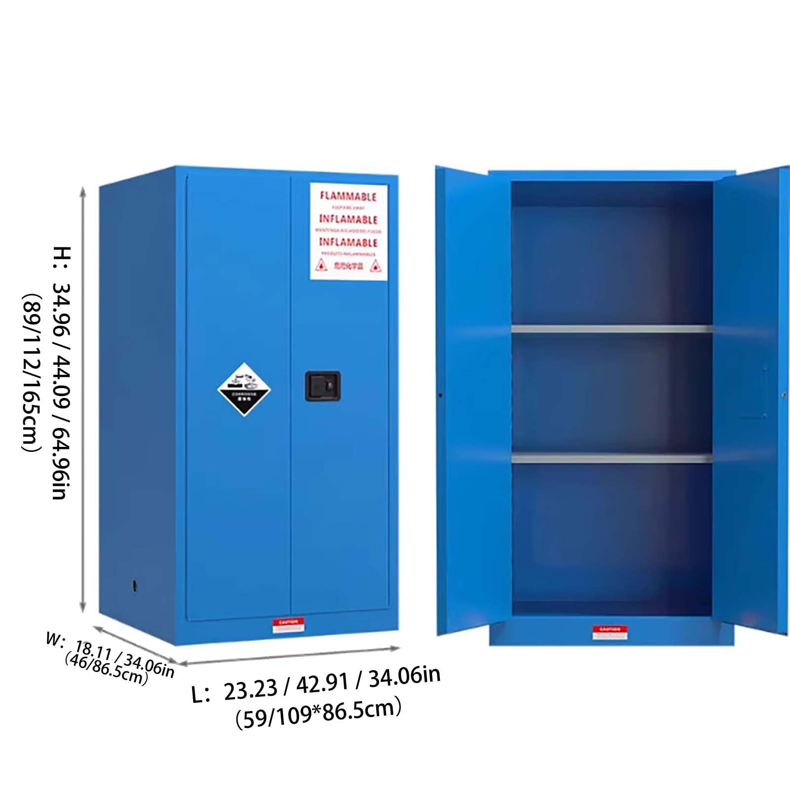 Armario de Seguridad Contra Incendios de Doble Capa, con Cerradura de Enlace de 3 Puntos y Cubeta Antigoteo para Almacenamiento de Productos Químicos Peligrosos, Armario para blue 34.96×23.23×18.11in