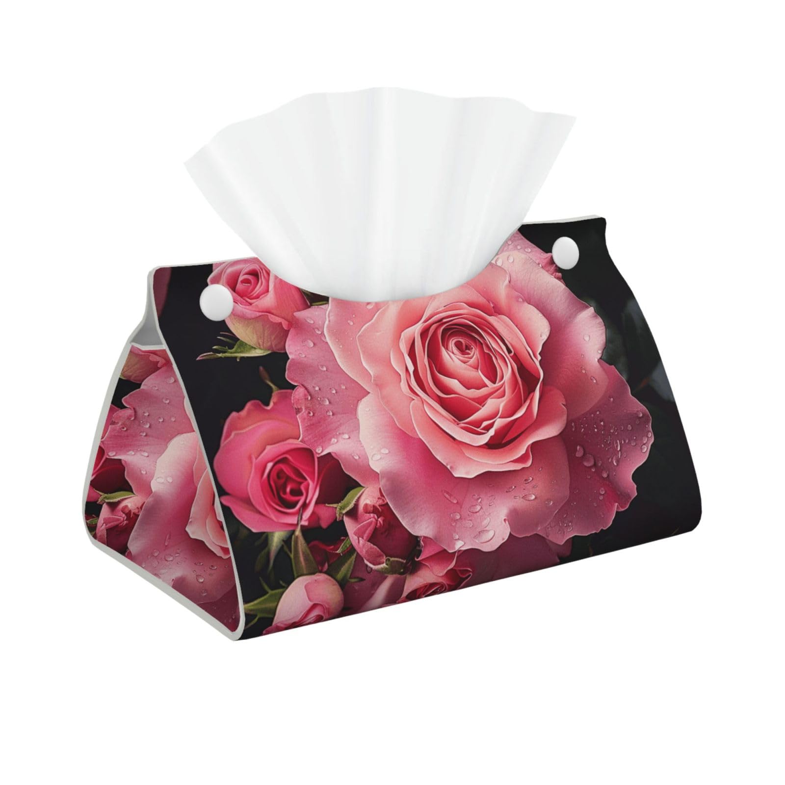 Rose Print Tissue Box Cover Foldable Tissue Storage Box Leather Tissue Cube Box Holder for Living Room Bedroom Office Car Home Decor