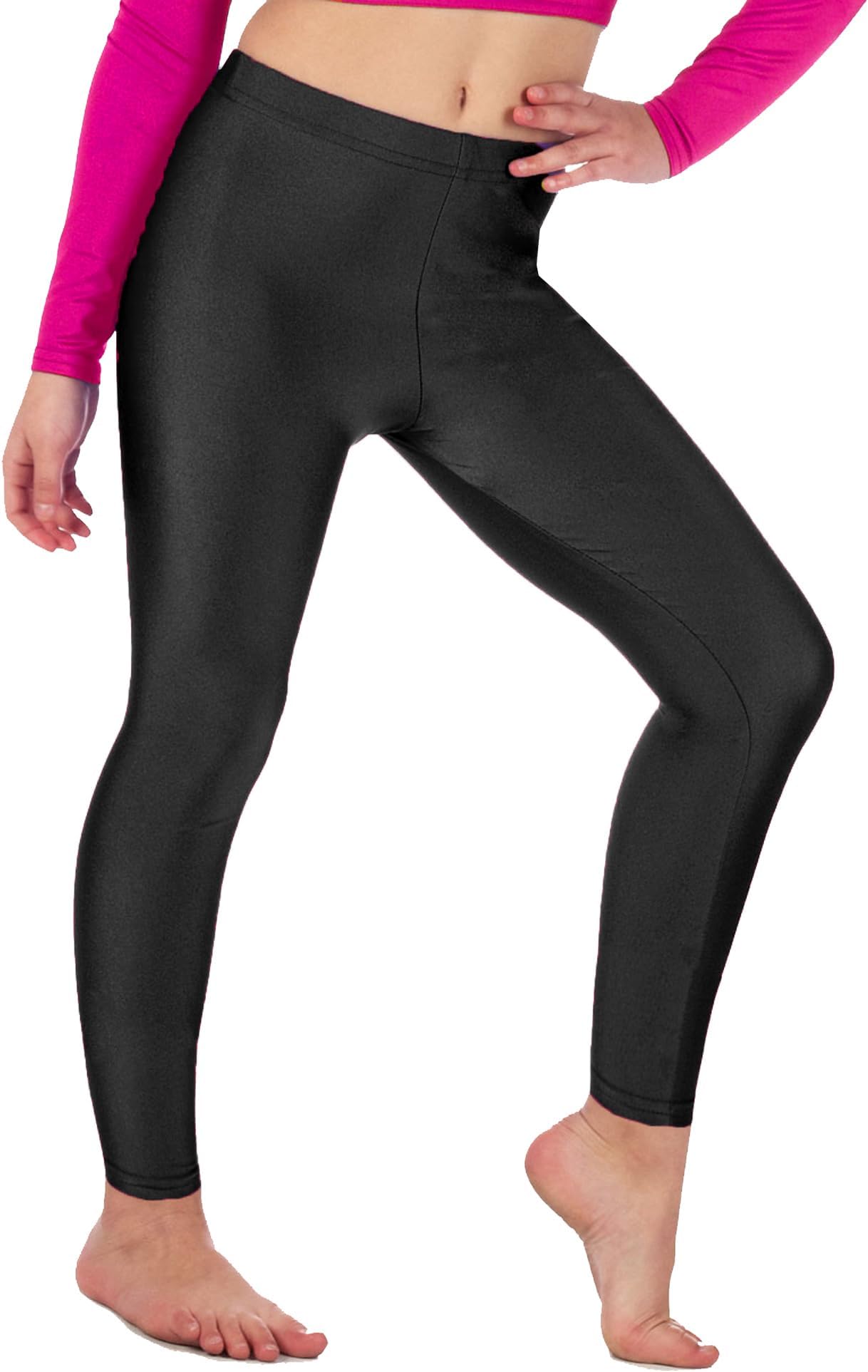 Girls' Shiny Stretchy Dance & Gymnastics Leggings – Footless - Elastic Sportswear for Kids - Great for Gymnastic Outfits - Many Colours to Choose
