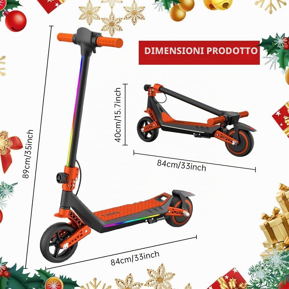 Monopattino Elettrico per Ragazzi U8 Fuoristrada - Doppia Sospensione - 16km/h Max, 10km Autonomia - Pieghevole e Leggero (6.7kg) - Motore 110W - Per Bambini 8-16 Anni (Orange)