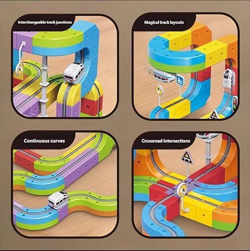 Vista 6 de Juego de tren eléctrico de repuesto, 2 unidades de autos adicionales recargables por USB (blanco y verde), para uso solo con pistas, pistas y cable