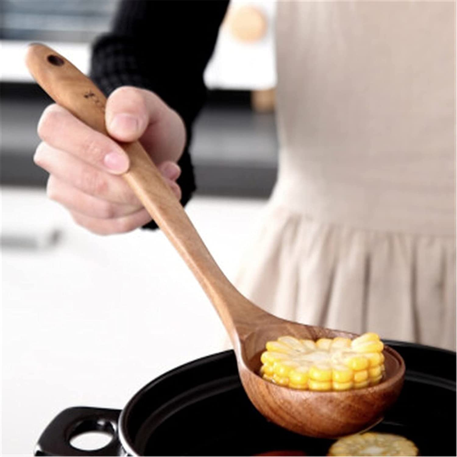 Cucharón de madera,Cucharas Utensilio,Cucharón de madera Vajilla Hogar Cuchara de madera Cocina Grande Mango largo Cuchara de madera Estilo japonés Cuchara de madera Cuchara de agua Cuchara de verdura