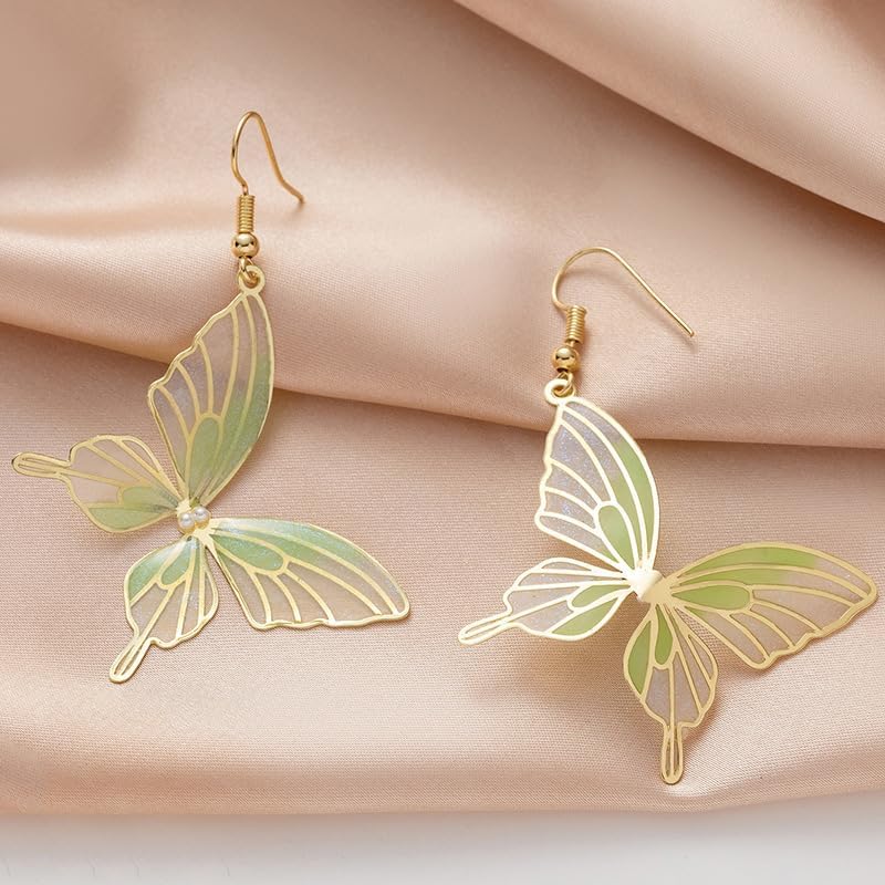 Green Butterfly Dangle Earrings for Women, Lightweight Alloy Drop Earrings, Cute Fashion Statement Jewelry Gift - Image 4