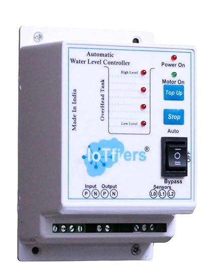 IoTfiers Fully Automatic Water Plastic Level Controller with Level Indicator (White, 5 SS Sensors Included)