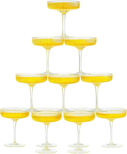 Khen Copé Art Deco vintage acanalado de cristal  8 onzas  Juego de 12 vasos de cristal  bodas y fiestas, torre de champán, artículos esenciales de