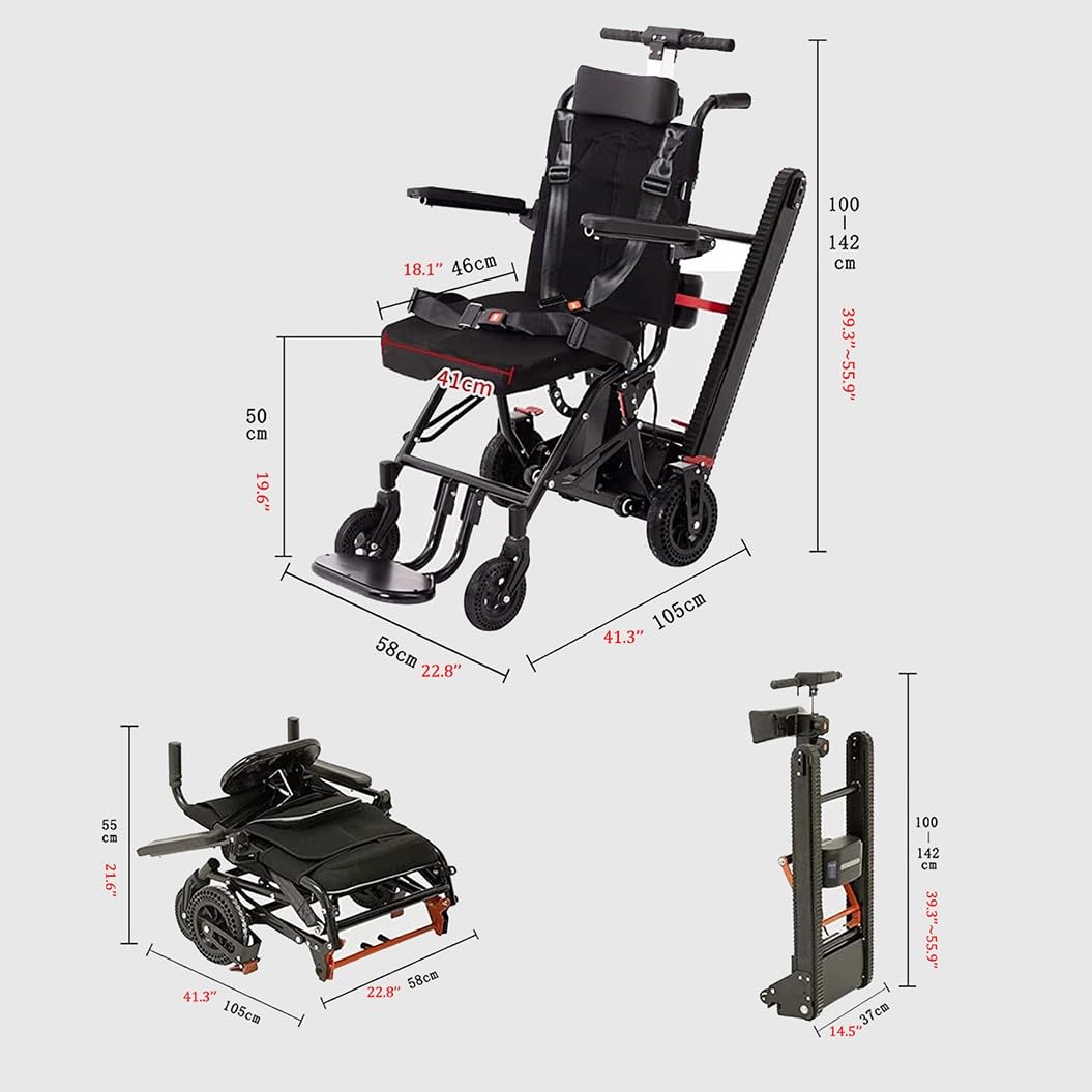Salvaescaleras para Personas Mayores,Salvaescaleras Eléctrico con Orugas,Silla Elevadora De Escaleras Plegable Ligera,Silla De Ruedas Manual 2 En 1,Motor Sin Escobillas De 1200 W A