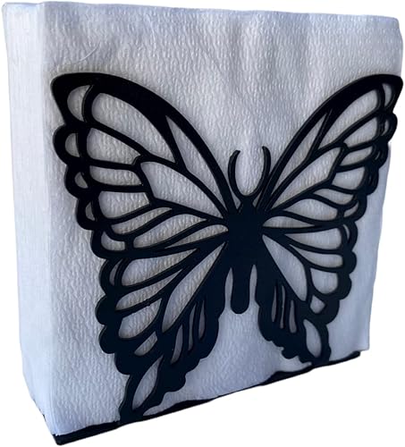 Servilletero negro para mesa, servilletero con diseño de mariposa, dispensador de pañuelos para encimeras de cocina, mesa de comedor y picnic,