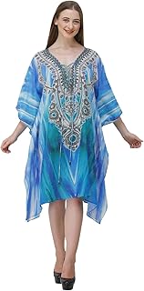 CURVSHAPE Short Digital Printed Colorful Kaftans | Crepe Kaftan | Vacation Wear | Beach Wear | Coverups | Kaftan Dress | f...