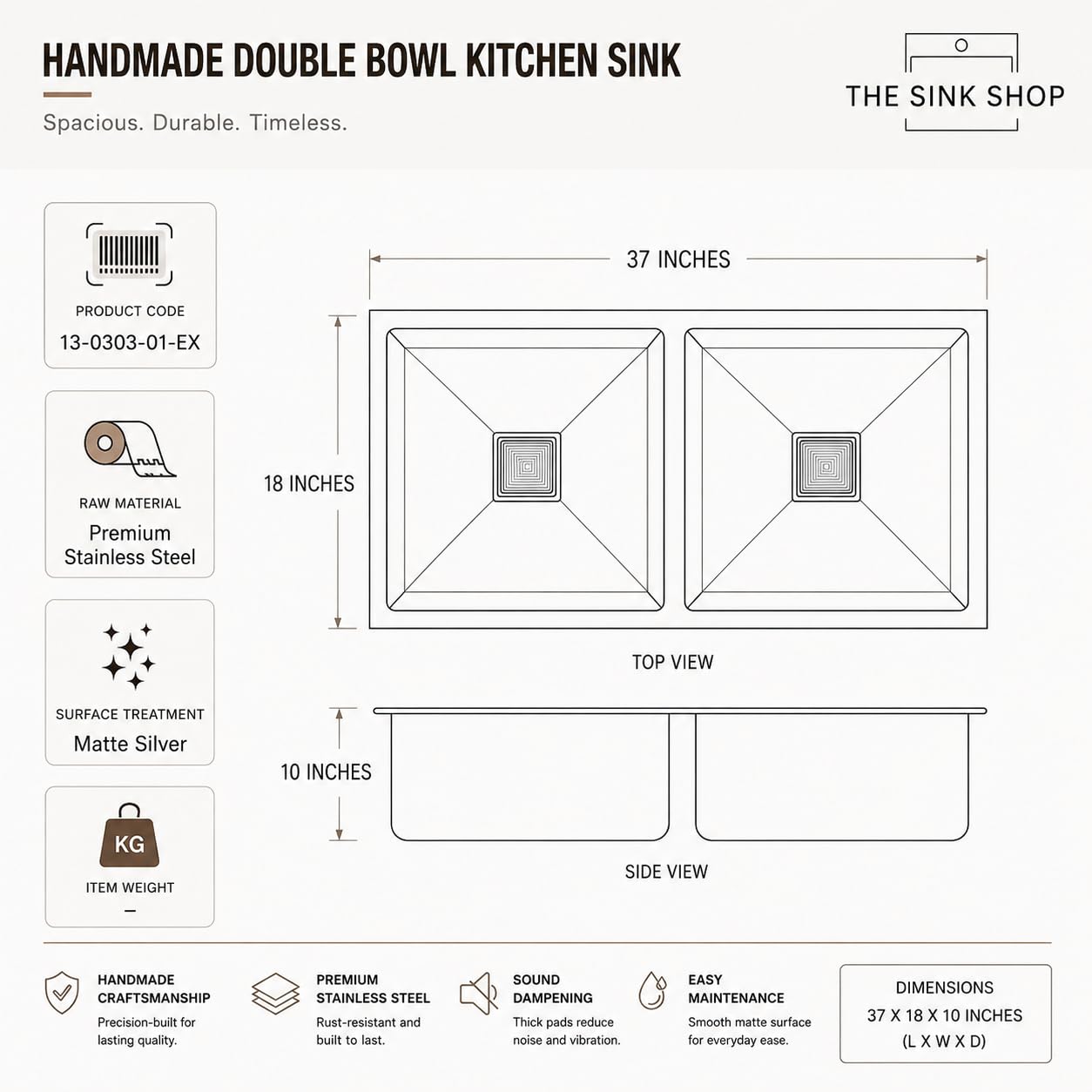 Stainless Steel Double Bowl Kitchen Sink - THE SINK SHOP -2