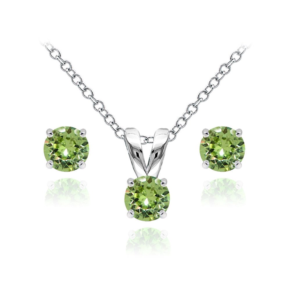 B. BRILLIANTSterling Silver Solitaire Necklace Stud Earrings Set Made Swarovski Crystals