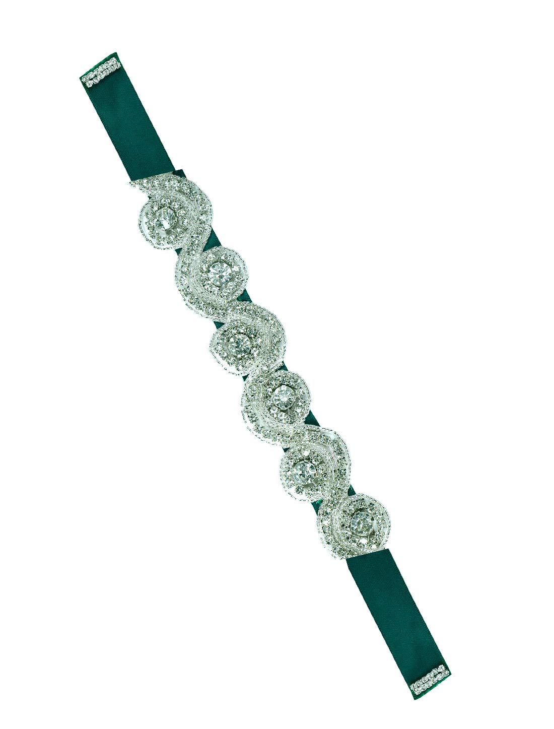 Uxcell Women's Green Sourcing Map Beaded Rhinestone Satin Ribbon Bridal Belt