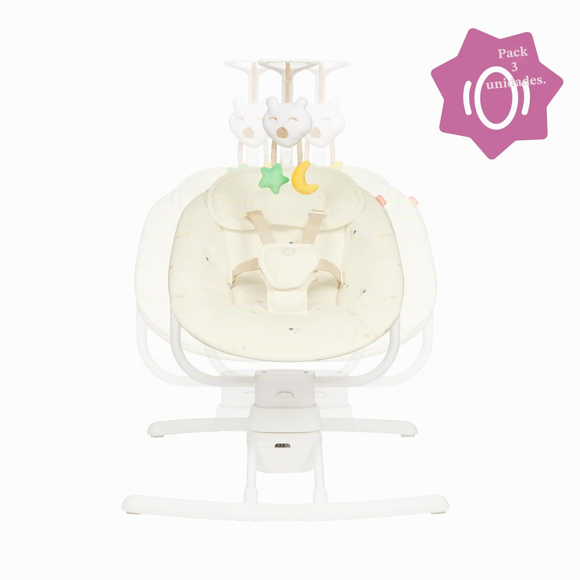 Badabulle Balancín eléctrico bebé lateral Buddy Cream - 3 velocidades de balanceo - 8 canciones de cuna - Arco de juego - Garantía de por vida