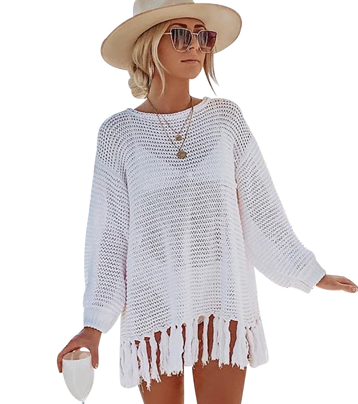 Peuignao Crochet Cover Up Mujer Playa Swimsuit Bathing Suit Swim Cover Up Flecos Pareos Playa Mujer Pareo Ganchillo Cover-Up Cover Ups Bikini Mujer Beach Playa Talla Grande Fiesta Covers Up Tallas Grandes