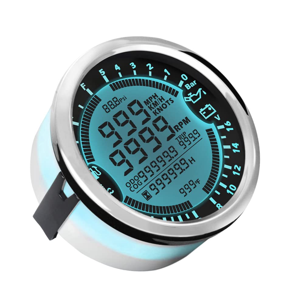 ELING Tachimetro GPS multifunzione Tachimetro Ora Temperatura acqua Livello carburante Voltmetro pressione olio 12V 85mm Con retroilluminazione