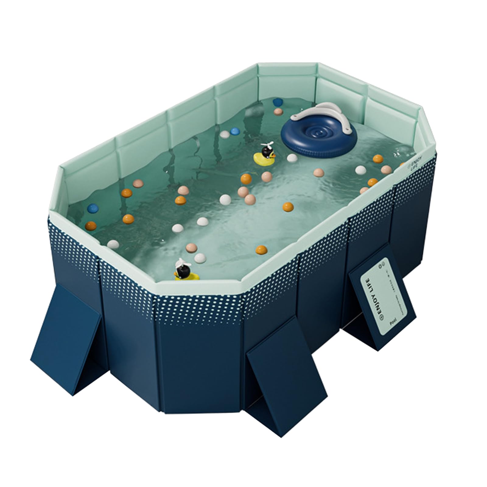 Kyaoayo Paddling Pool for Children, Foldable Non-Inflatable Family Pool, Rectangular, Blue, 185 x 138 x 53 cm