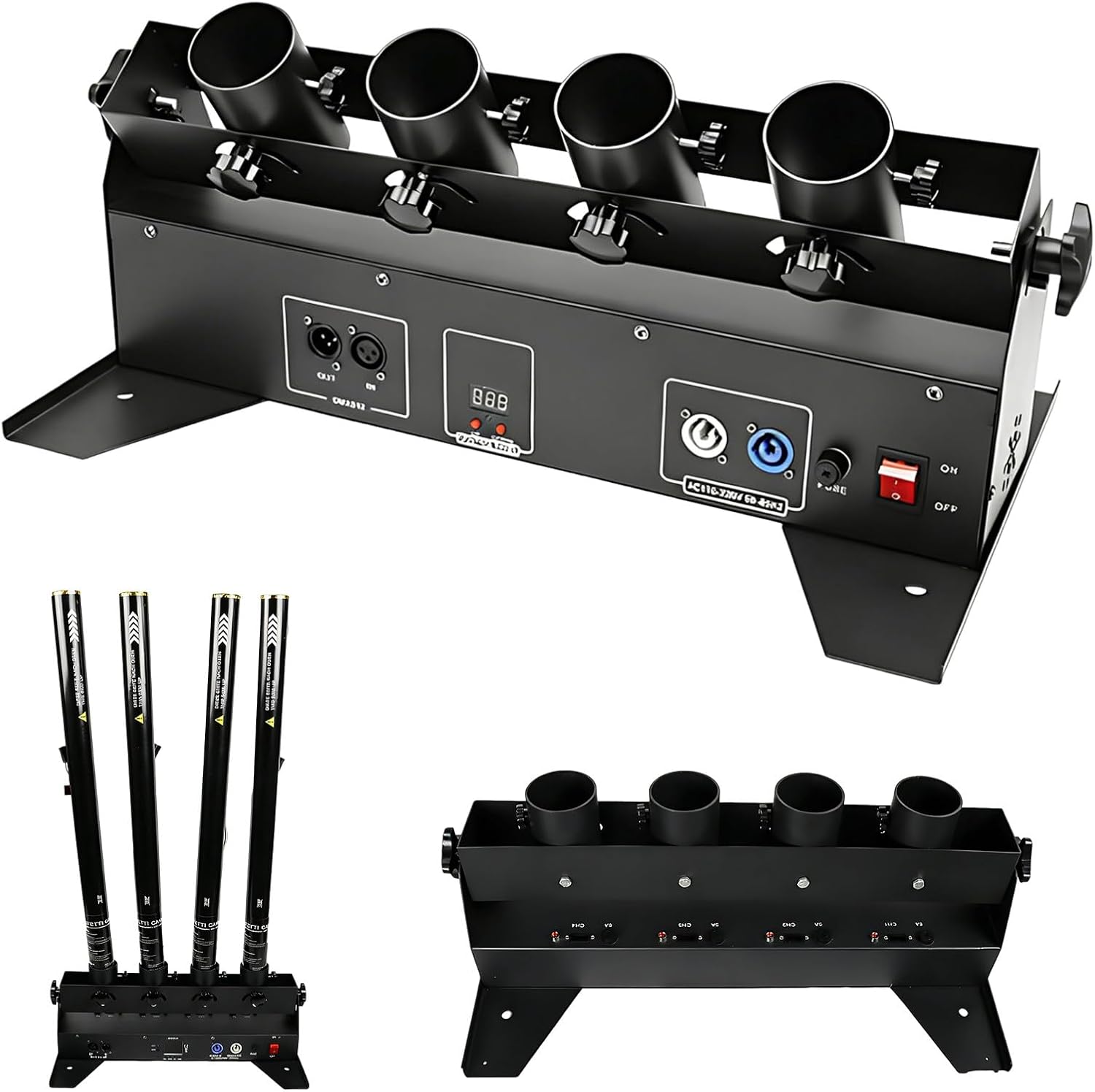 DMX & Remote Confetti Cannon Machine, 4-Head 150W Electric Confetti Launcher, Heavy Duty Confetti Blower, for Party Club Stage Concert Holiday Celebration