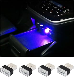 Augeny 4PCS USB LED Car Interior Atmosphere Lights - Plug-in Ambient Night Glow Kit for Cars, Easy USB Decor (Blue)