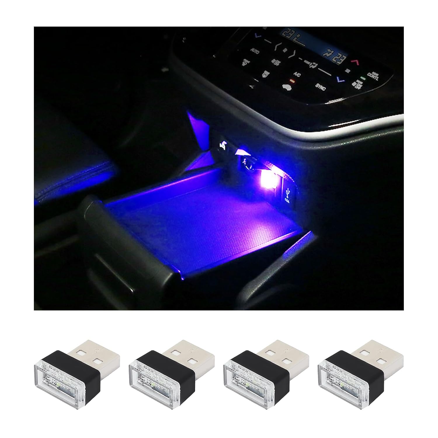 Augeny 4 PCS USB LED Car Interior Atmosphere Lamp Plug-in USB Decor Night Light Portable Auto Ambient Lighting