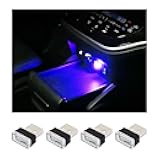 4 PCS USB LED Car Interior Atmosphere Lamp, Plug-in USB Decor Night Light, Portable Auto Ambient Lighting Kit, Universal Vehicle Interior Accessories for Most Cars (Blue)