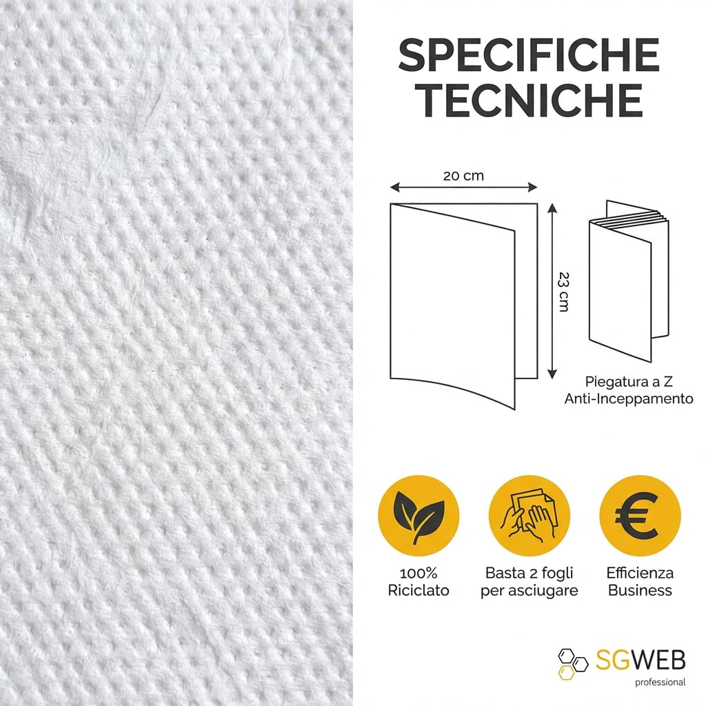 Asciugamani di Carta Piegati a Z [7.500 Fogli] 2 Veli in Pura Ovatta, Salviette Interfogliate Antinceppo 22,5 x 24 cm per Dispenser Bagno Prodotto Professionale [50 Confezioni]