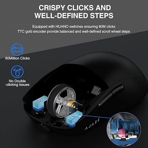 Vista 5 de AJAZZ Ratón inalámbrico para juegos AJ199, 59G Ultra Lightwieght-Huanuo Micro Switch-26K PAW3395 Sensor-40 horas de duración de la batería