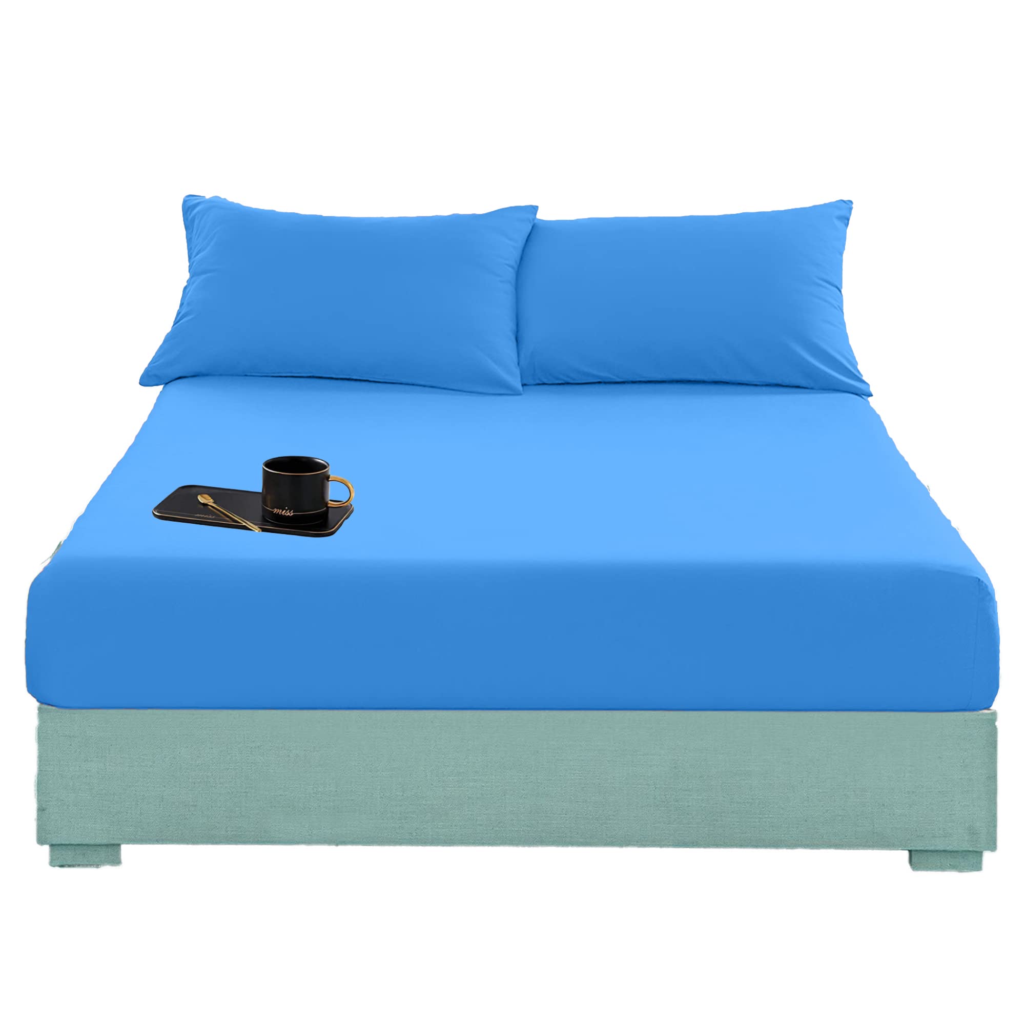 EXQUIZIT HOME® Fitted Bed Sheet Flannelette 100% Brushed Cotton Thermal Soft Plain Dyed Fitted Bed Sheet (Blue Single 91cm x 190cm)