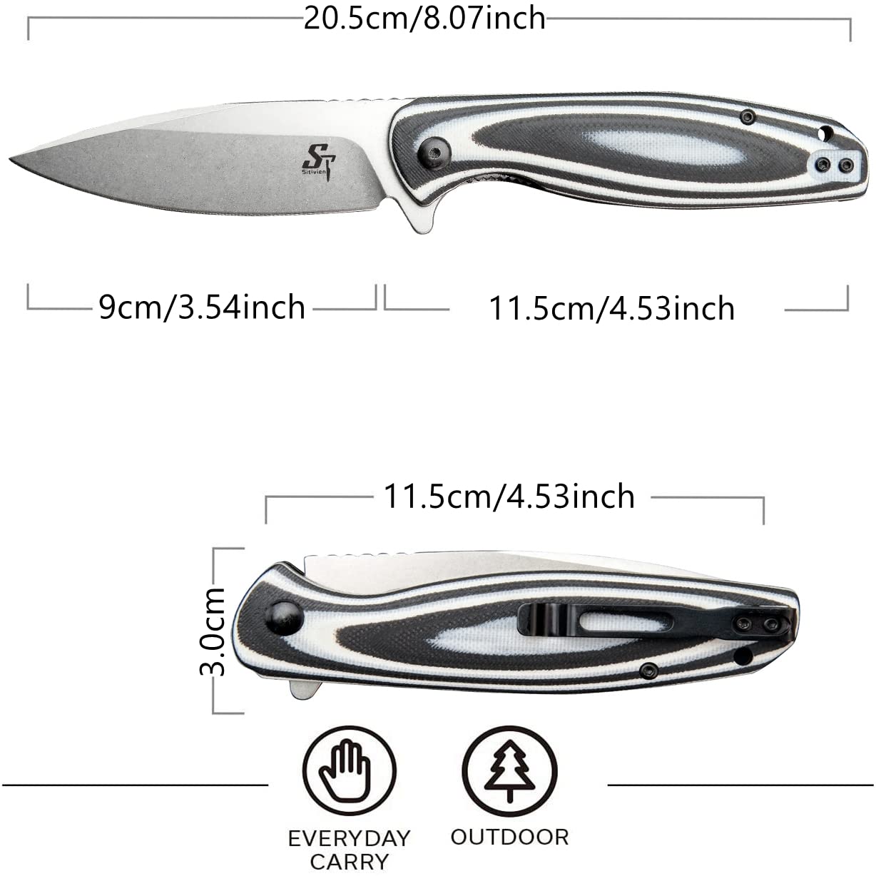Sitivien ST129 Folding Knife,D2 Blade