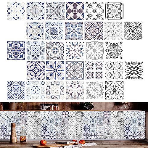 PEALOVCOM 30 Piezas Pegatinas Decorativas para Azulejos de Cocina de 15 x 15 cm Azulejos de Vinilo Impermeable para Baño Baldosas Elegantes Autoadhesivas para Decorar Escaleras Suelos Muebles