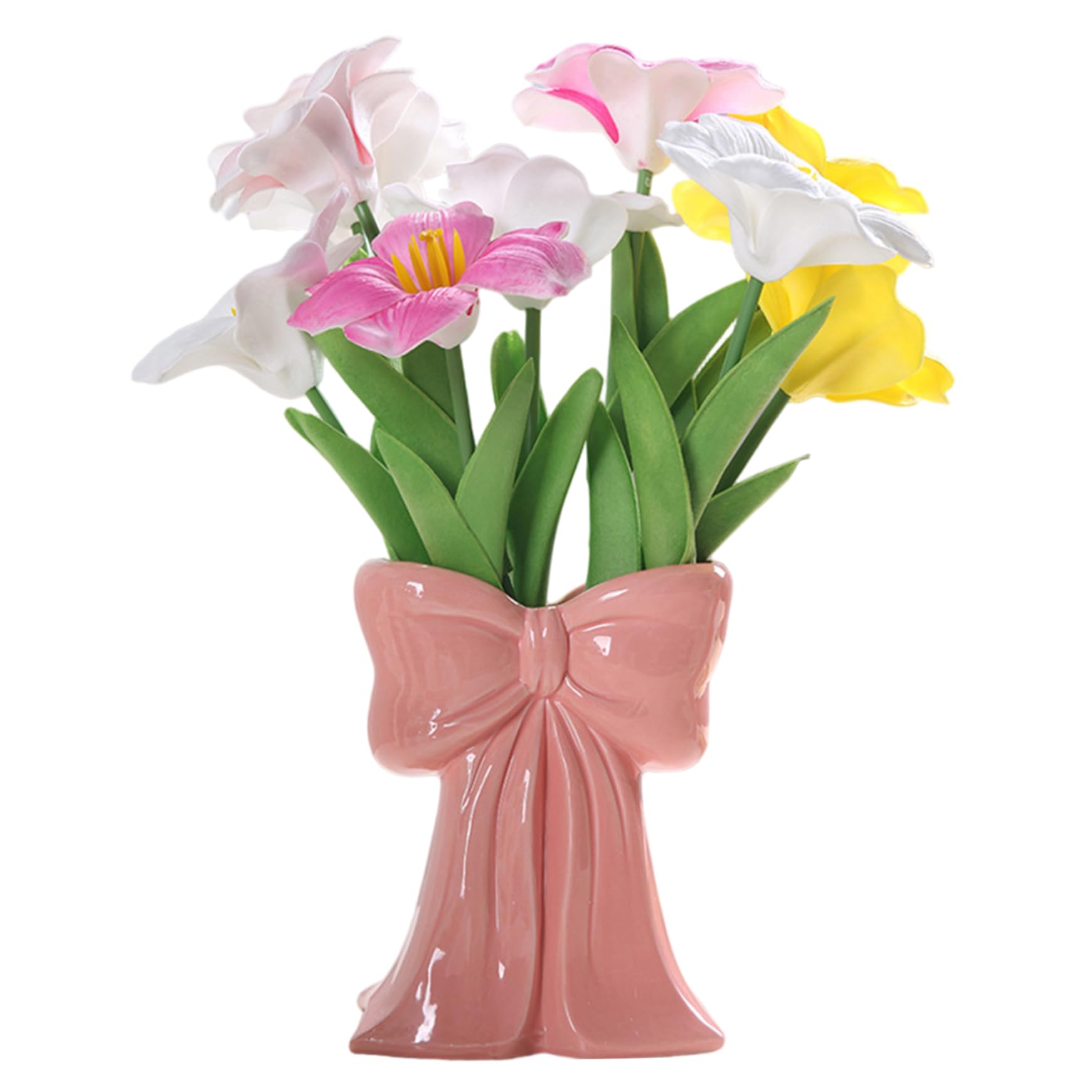 Syglawnd Bow Flower Vase, Bow Vase, 6x5x3in Cute Ceramic Flower Elegant Smooth Decor for Home Office Room Shelf Table, Style-2