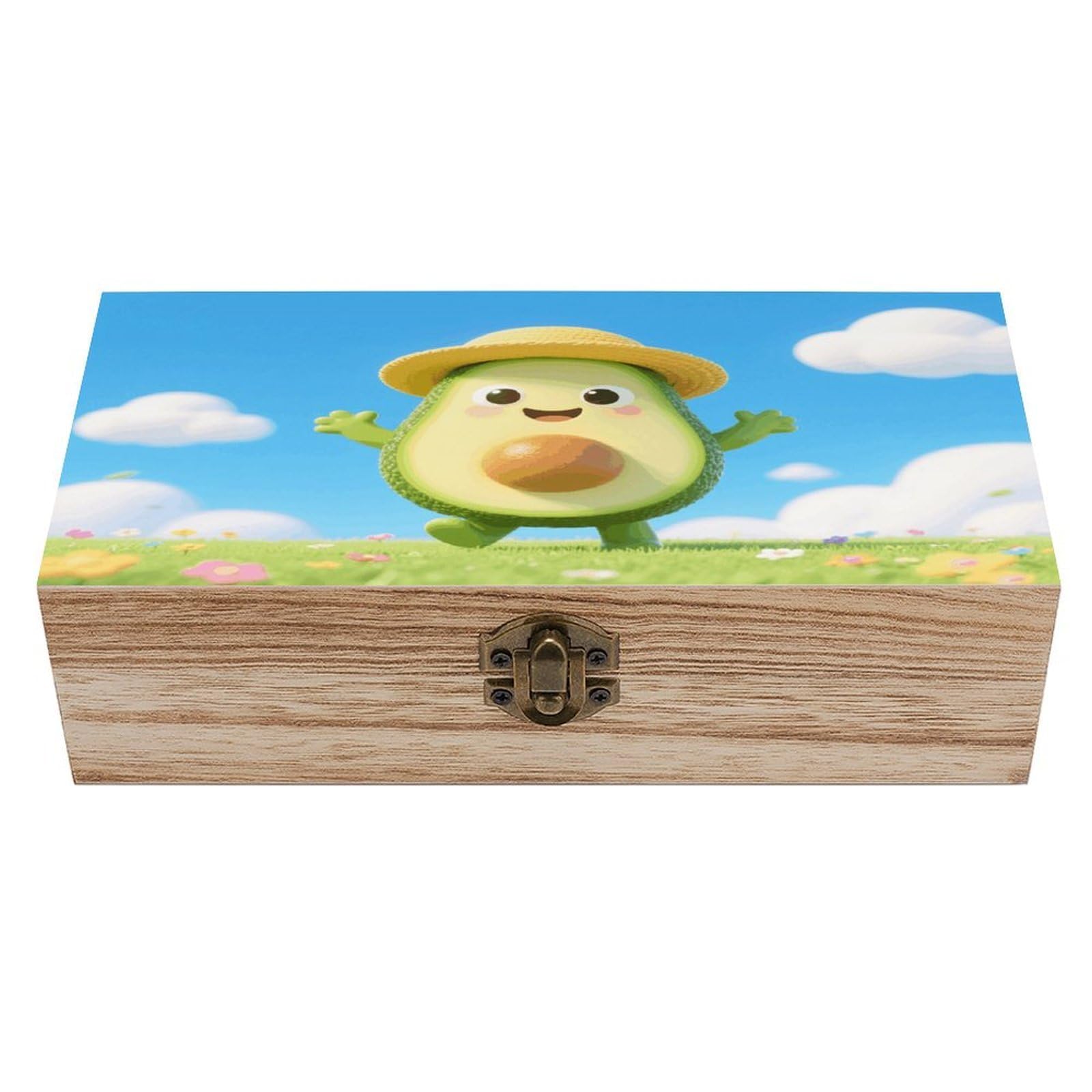 VstaDank Avocado Cute Wooden Box Sturdy Vintage Storage Box with Hinged Lid Exquisite Wood Keepsake Boxes Large Jewelry Case Cute Trinket Holder Unique Gift for Men & Women